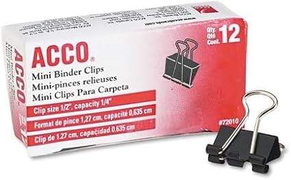 ACCO Mini Binder Clips, Steel Wire, 1/4" Cap., Case of 10 Packs by ACCO+Brands
