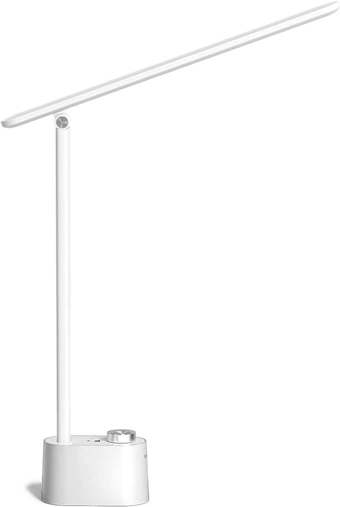 Honeywell LED Desk Lamp with USB Charging Ports - Sunturaluxโข HWT-H01 Stepless Dimmable Eye Caring Table Lamp for College Dorm Home Office, Foldable Small Bedside Lamp for Bedroom with Base White