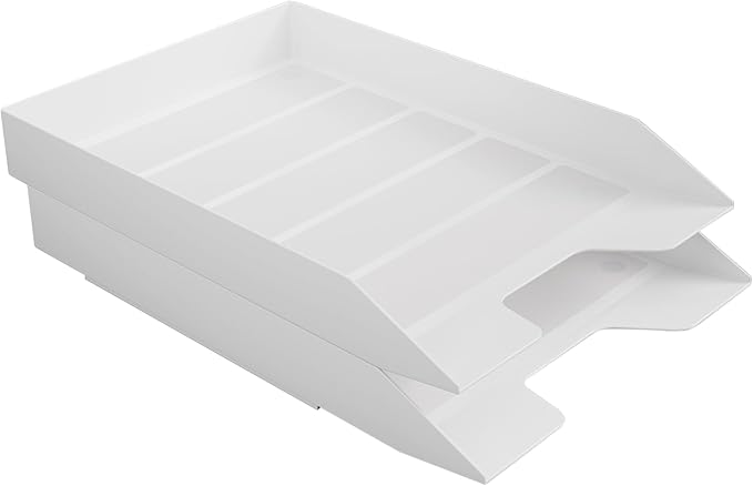 Acrimet Stackable Letter Tray, 2 Tier Front Load Desktop File Organizer, A4 Letter Size, Plastic, White-DeskLoop Office