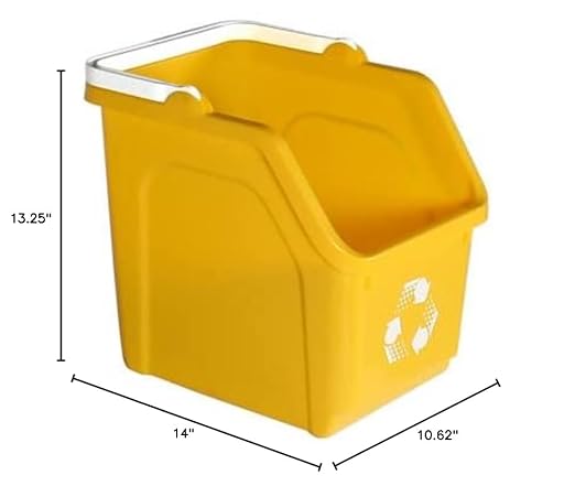 6 Gallon Stackable Recycling Bins for Homes, Garages, Offices Made of 100% Recycled Plastic - (Yellow, 3 Pack)-DeskLoop Office