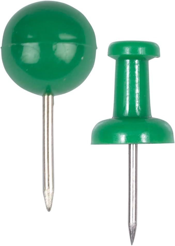 JAM PAPER Colorful Push Pins - Flat & Round Head Thumb Tack Combo Set - Green Pushpins - 200/Pack-DeskLoop Office