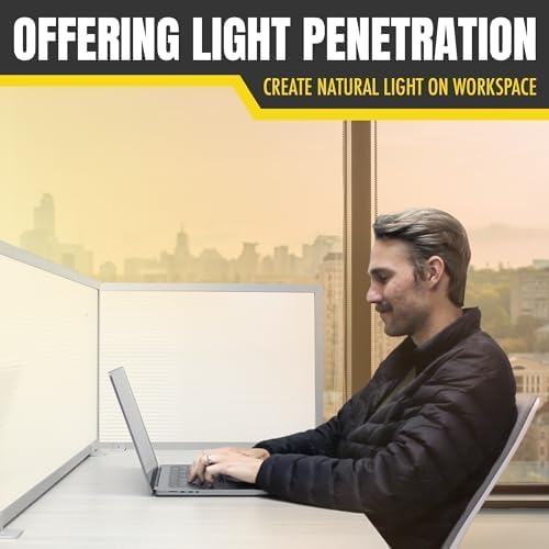 OBEX Polycarbonate Office Desk Mounted Privacy Screen Adjustable Table Top Panel Divider, Universal Aluminum Bracket-USA Made, 18" x 36", White-DeskLoop Office