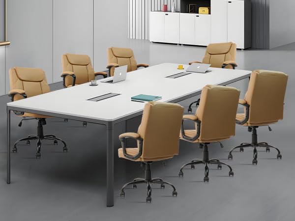 CLATINA Brown Office Computer Chair PU Leather Executive Swivel Adjustable Height Chairs with Upholstery Fixed armrest Mid-Back Leather Thick Cushion Office Chair Brown 8Pack-DeskLoop Office