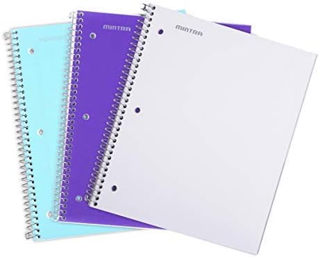 Mintra Office Durable Spiral Notebooks, 1 Subject, (Teal, Purple, White, Wide Ruled 3 Pack), 100 Sheets, Poly Pocket, Moisture Resistant Cover, Strong Chipboard back, For School, Office, Business-DeskLoop Office