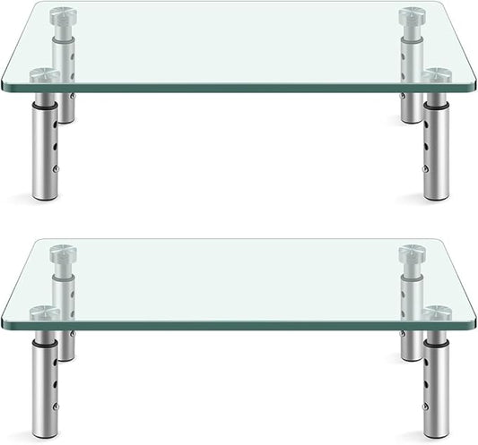 KKTONER GLASS Monitor Stand with Height Adjustable for Home Office 2 Pack Computer Monitor Riser PC Screen Riser for Desk Organzier Laptop-DeskLoop Office