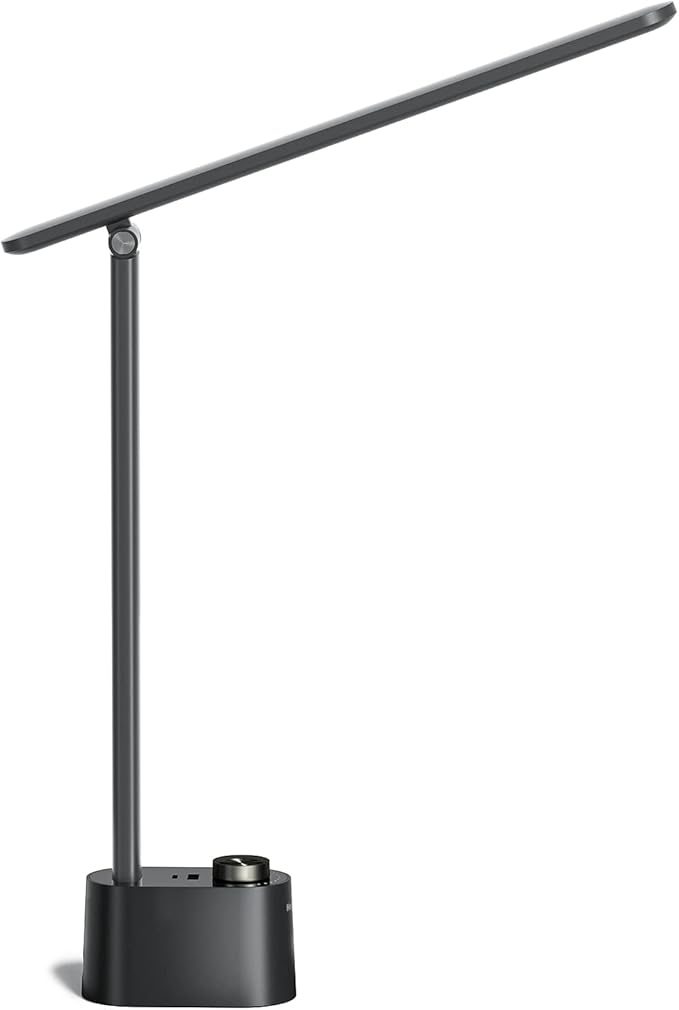 Honeywell Sunturaluxโข LED Desk Lamp with USB Charging Ports HWT-H01 - Stepless Dimmable Eye Caring Desk Light for Home Office Bedroom Bedside College Dorm, Foldable Table Lamp Reading Lamp Black