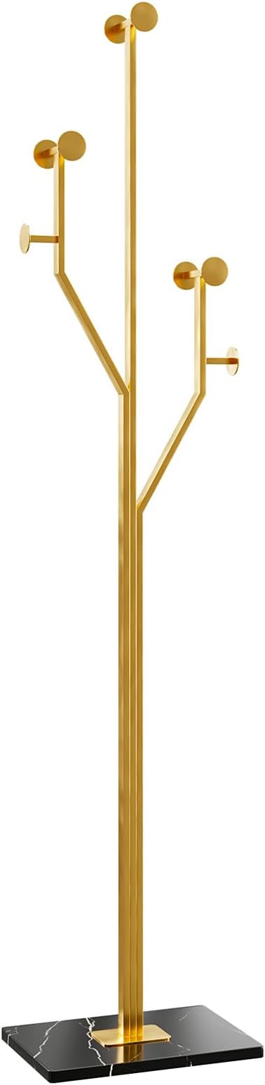 Gold Coat rack,Sturdy coat tree freestanding heavy duty with Marble Base,Metal standing coat rack for Bedroom,Entrance,Modern coat hanger stand for Coats,Hats,Bags(gold)-DeskLoop Office