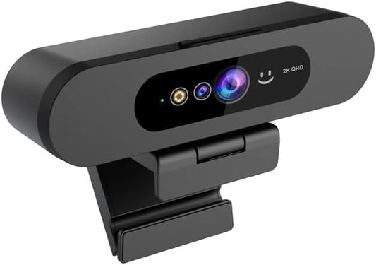 2K QHD Webcam with Windows Hello Facial Recognition, 4MP Computer Camera with Noise-reducing Mic, Privacy Cover, 92° FOV Laptop Webcam for Video Conferencing, Live Streaming, Online Learning-DeskLoop Office