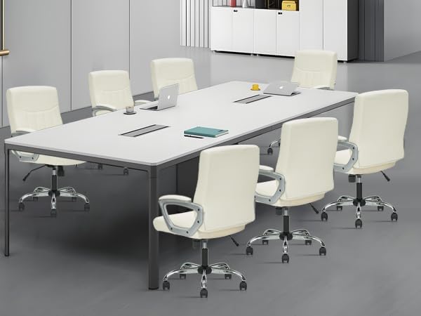 CLATINA Office Computer Desk Chair Executive Mid Back Ergonomic Managerial Chair with Lumbar Support Comfortable Adjustable PU Leather Home Office Chair Swivel, White 8PK-DeskLoop Office