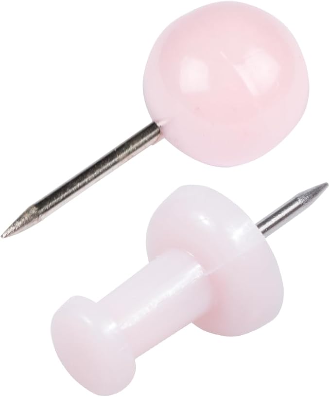 JAM PAPER Colorful Push Pins - Flat & Round Head Thumb Tack Combo Set - Baby Pink Pushpins - 200/Pack-DeskLoop Office
