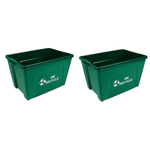 Curbside 18 Gallon Green Recycling Bin for Homes or Businesses - Two Bins - Green-DeskLoop Office