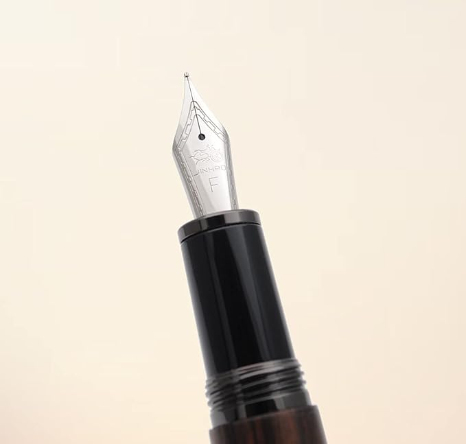 JINHAO 9056 Natural Wood Fountain Pen Handmade Ink Pen (Ebony Wood, Black clip, Fine Nib 0.5mm)-DeskLoop Office