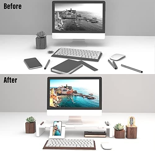 OImatser Monitor Stand Riser 3.0 USB HUB, Type-C Data Port, Foldable Computer Monitor Riser, Adjustable Length Computer Stand and Storage Drawer & Pen Slot, Phone Stand for Computer-DeskLoop Office