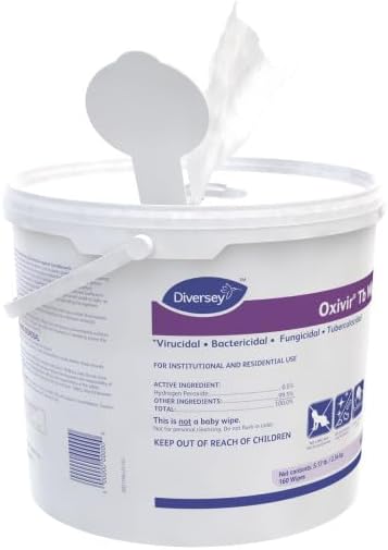 Oxivir Diversey Tb 5627427 Ready-to-Use Disinfectant Cleaning Wipes, Accelerated Hydrogen Peroxide, 11x12-Inch Extra Large Sheets, 160-Wipes, 1-Bucket (Pack of 4)-DeskLoop Office