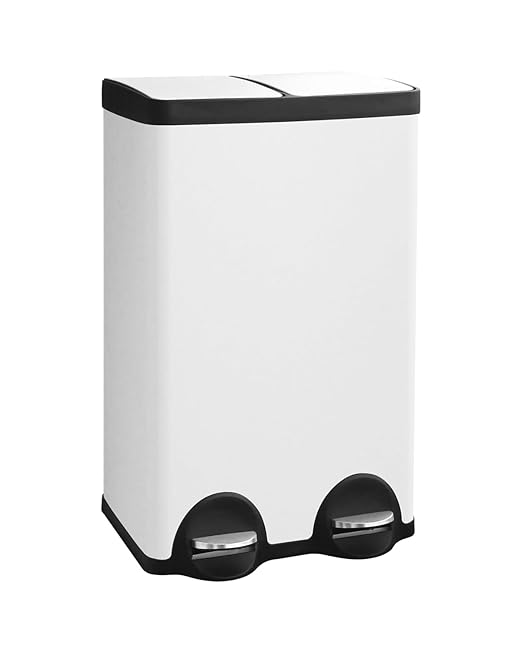 60L Dual Compartment Stainless Steel Trash Can, 16 Gallon White Kitchen Garbage Bin with Silent Sealed Lids, Pedal & Recyclable Waste Bins for Home/Office-DeskLoop Office