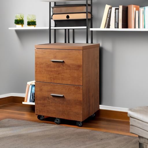 DEVAISE Wood File Cabinet, 2 Drawer Filing Cabinet for Home Office, Vertical File Cabinets with Wheels fits A4/Letter/Legal Size File, Walnut-DeskLoop Office