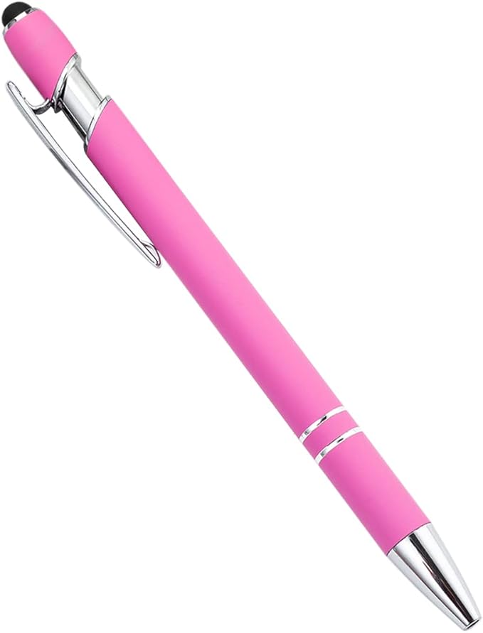 PASISIBICK 12 Pieces Pink Ballpoint Pen with Stylus Tip, 2 in 1 Stylus Stylish Pen, Premium Metal Stylus Pen for Touch Screens, Black Ink, 1.0 mm Medium Point(12 PCS Pink)-DeskLoop Office