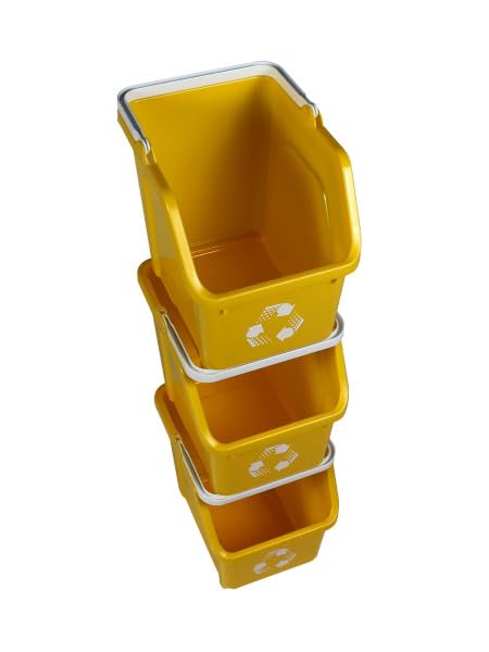 6 Gallon Stackable Recycling Bins for Homes, Garages, Offices Made of 100% Recycled Plastic - (Yellow, 3 Pack)-DeskLoop Office