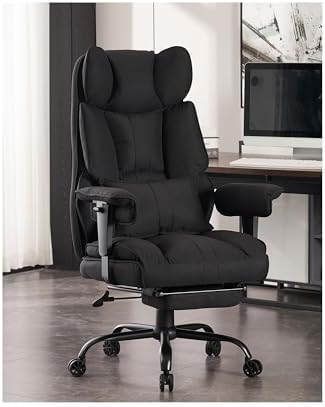 Efomao Big and Tall Office Chair 400 lb Weight Capacity, High Back Executive Office Chair with Foot Rest, Fabric Computer Chair for Back Pain Relief, Black-DeskLoop Office