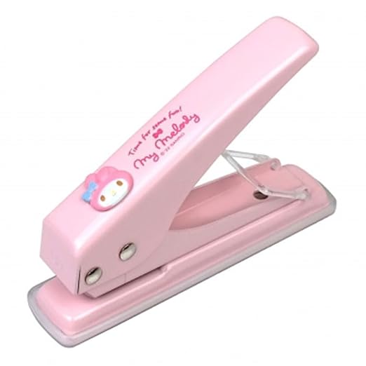 LENITH Animal Character Mymelody One Hole Punch, Hole Puncher, Low Force, 16 Sheet Punch Capacity Pink Rabbit-DeskLoop Office