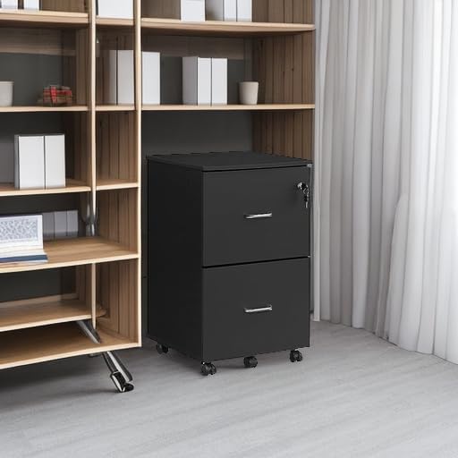 VASAGLE 2-Drawer File Cabinet, Locking Filing Cabinet for Home Office, Small Rolling Printer Stand, A4, Letter-Size Hanging Files, Assembly Required, Black ULCD027T16V2-DeskLoop Office