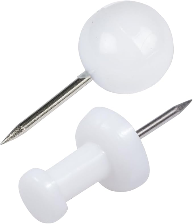 JAM PAPER Colorful Push Pins - Flat & Round Head Thumb Tack Combo Set - White Pushpins - 200/Pack-DeskLoop Office