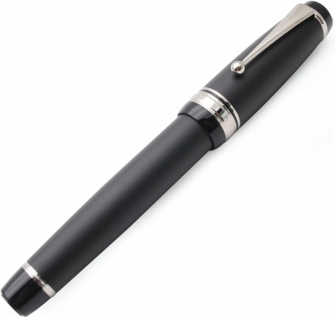 Metal Big Fountain Pen Set Medium Nib 0.7mm, Includes Ink Refill Converter, 5 Ink Cartridges & Gift Box (Medium Nib 0.7mm, Matte Black with Silvery Clip)-DeskLoop Office