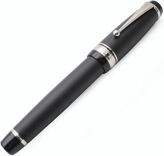 Metal Big Fountain Pen Set Medium Nib 0.7mm, Includes Ink Refill Converter, 5 Ink Cartridges & Gift Box (Medium Nib 0.7mm, Matte Black with Silvery Clip)-DeskLoop Office