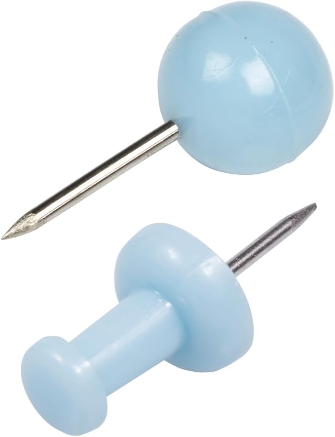 JAM PAPER Colorful Push Pins - Flat & Round Head Thumb Tack Combo Set - Baby Blue Pushpins - 200/Pack-DeskLoop Office