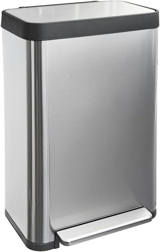 18 Gallon Stainless Steel Step Trash Can with Soft-Close Lid & Stay-Open, Rectangular Kitchen Garbage Bin for Home & Office, Tall Trash Bin No Liner Needed (70 Liter Larger Capacity)-DeskLoop Office