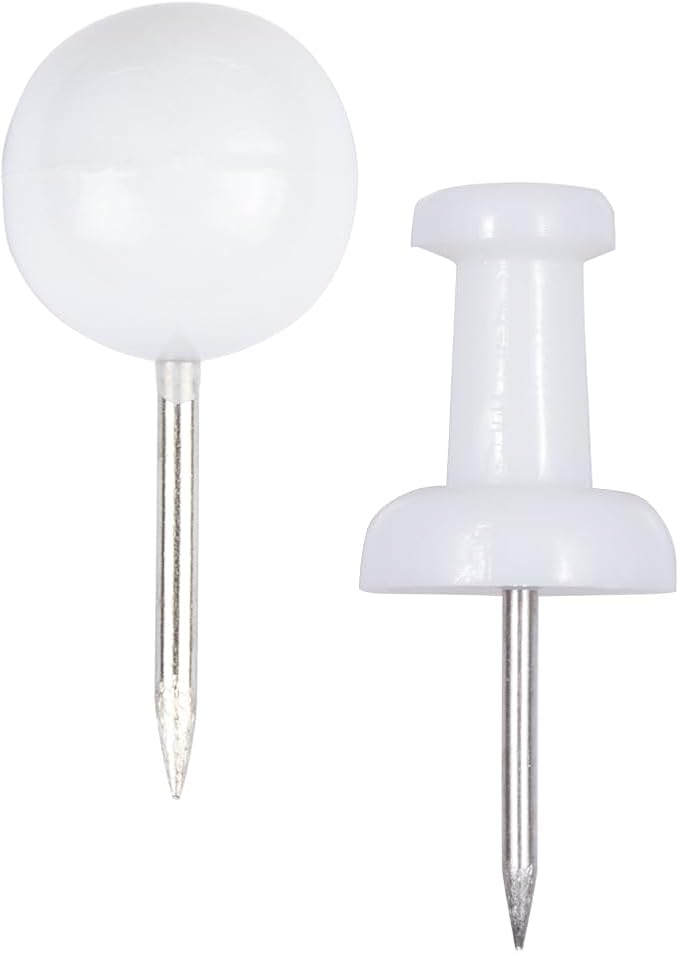 JAM PAPER Colorful Push Pins - Flat & Round Head Thumb Tack Combo Set - White Pushpins - 200/Pack-DeskLoop Office