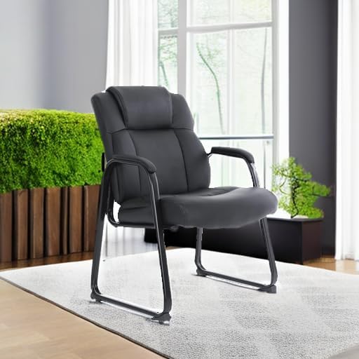 CLATINA Big & Tall 500 lb. Guest Chair, Leather Reception Chairs with Sled Base and Padded Arm Rest for Waiting Room Office Home and Meeting Conference-Black-DeskLoop Office