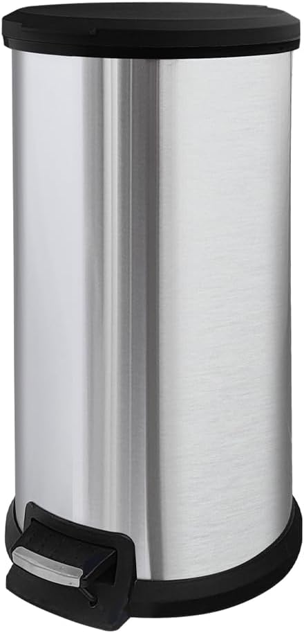 10 Gallon Stainless Steel Trash Can – Round Tall Design, Hands-Free Pedal, Liner-Free with Inner Ring Bag Holder, Rust-Proof for Kitchen, Office, or Bathroom (12.8" x 13.6" x 24")-DeskLoop Office