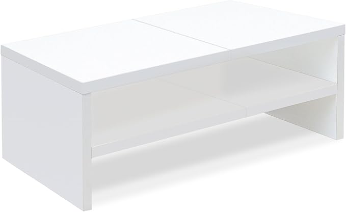 TEAMIX 2 Tier White Monitor Riser Stand, Wood Desktop Stand with storage for Laptop/PC/Printer/Keyboard, TV Stand Shelf Home Office Desk Accessories-DeskLoop Office