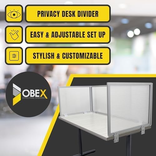 OBEX Polycarbonate Office Desk Mounted Privacy Screen Adjustable Table Top Panel Divider, Universal Aluminum Bracket-USA Made, 18" x 42", Translucent-DeskLoop Office