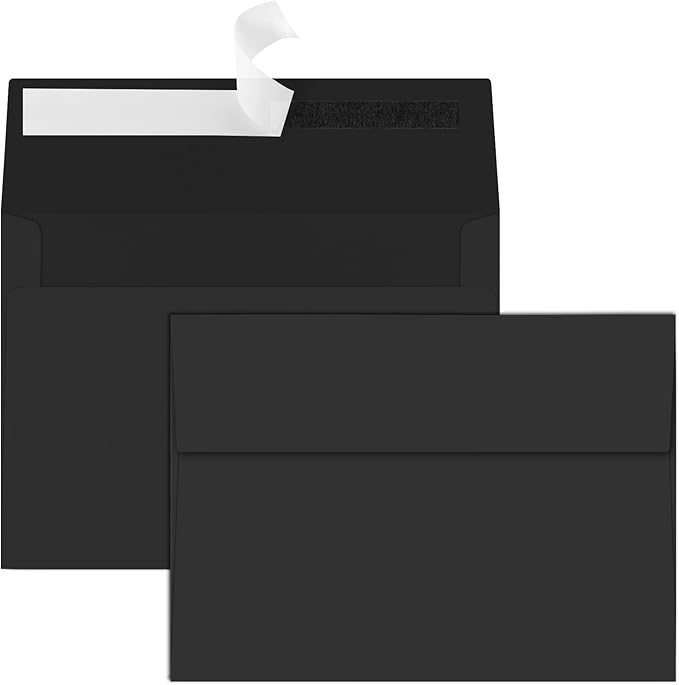 50 Packs 5x7 A7 Envelopes for Invitations, Photos, Greeting Cards - Self Seal for Weddings, Mailing (Black)-DeskLoop Office