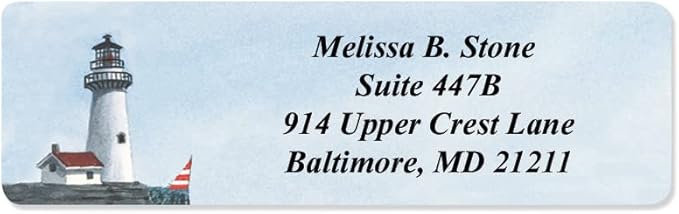 Lighthouse Designer Rolled Name & Address Labels with Elegant Plastic Dispenser-DeskLoop Office
