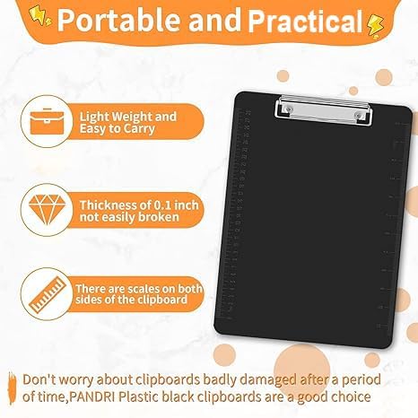 Black Clipboards, PANDRI 12 Pack Plastic Black Clipboards with Low Profile Clip 12.5 x 9 Standard Letter Size Clipboard for classrooms Office-DeskLoop Office