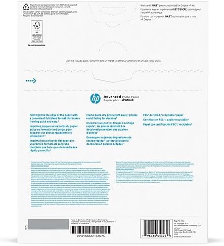 HP Advanced Photo Paper, Glossy, 65 lb, 8 x 10 in., 203 x 254 mm, 25 sheets-DeskLoop Office