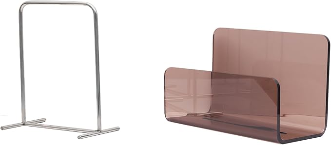 Magazine Holder, Brown Clear Acrylic with Stainless Steel Handle, Tabletop Display Stand-DeskLoop Office