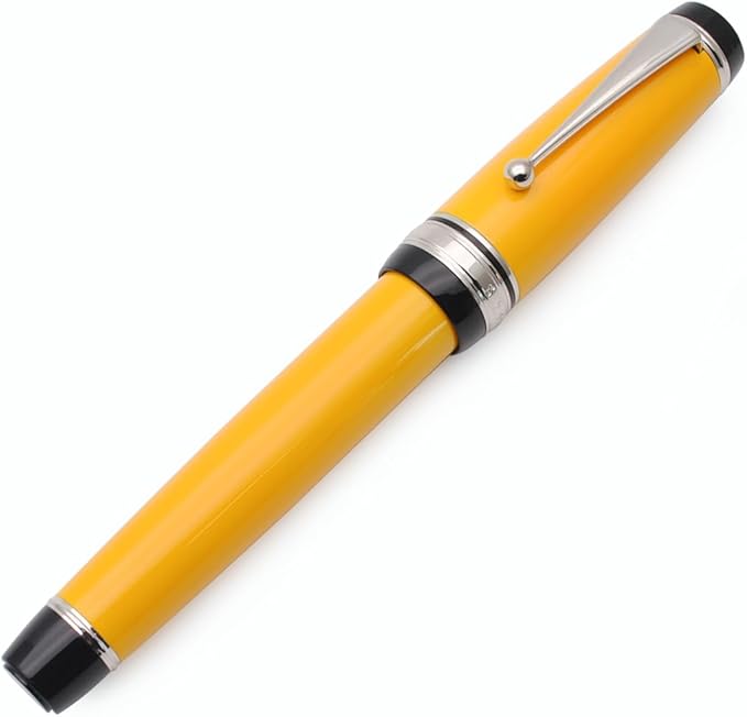 Metal Big Fountain Pen Set Medium Nib 0.7mm, Includes Ink Refill Converter, 5 Ink Cartridges & Gift Box (Medium Nib 0.7mm, Yellow with Silvery Clip)-DeskLoop Office