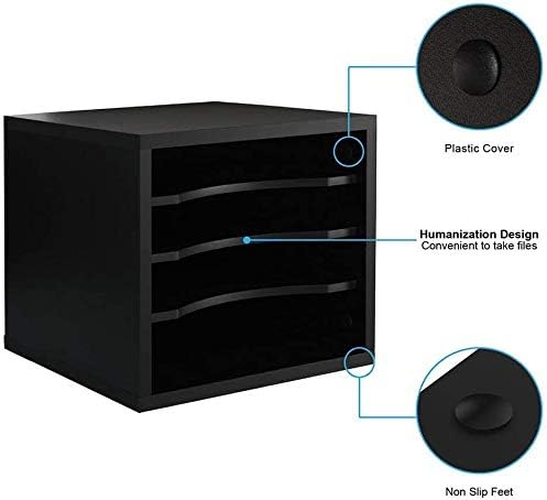 FITUEYES Wood Desk Paper Organizer with 4 Tiers Storage, Desktop File Holder, Document Letter Sorter Tray with Adjustable Shelves, Home Office Wooden Mail Rack, Black-DeskLoop Office