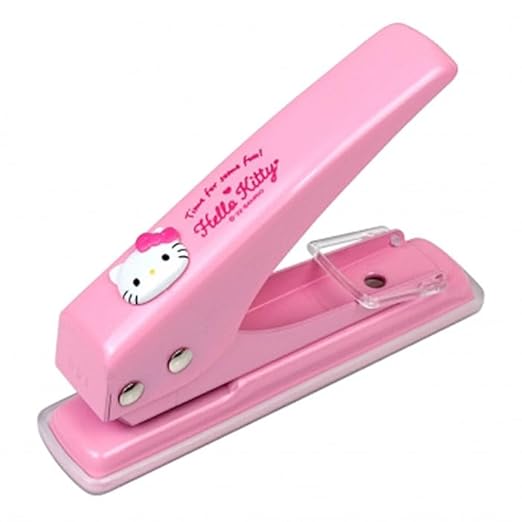 LENITH Animal Character Hello Kitty One Hole Punch, Hole Puncher, Low Force, 16 Sheet Punch Capacity Pink Cat-DeskLoop Office