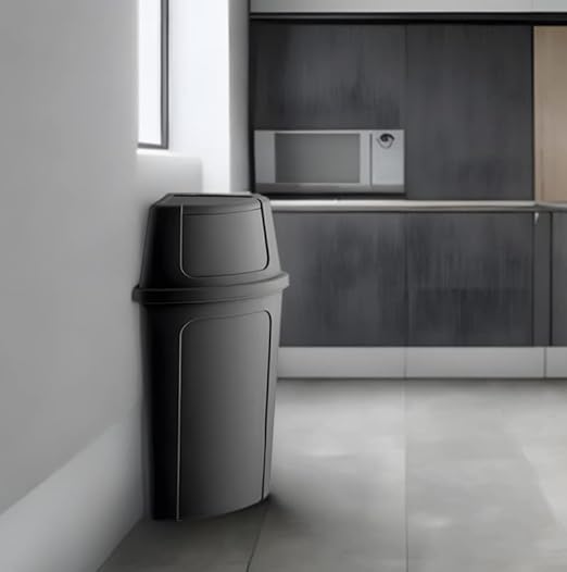 21 Gallon Black Plastic Recycling Bin with Push Door Lid, Commercial Durable Trash Can-DeskLoop Office