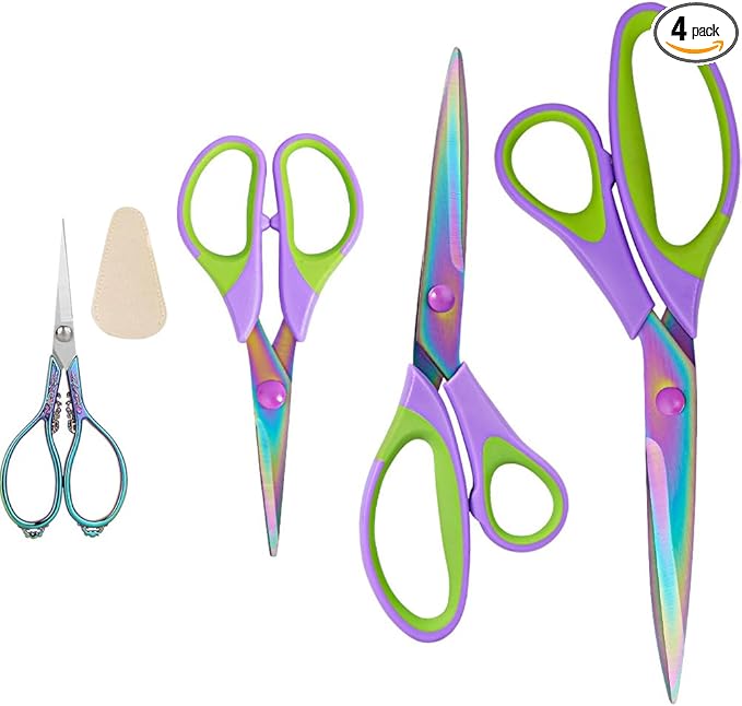 Titanium Coating Sewing Scissors Bundle, Professional Fabric Scissors Set, Ultra-Sharp Stainless Steel Blades, Ergonomic Handle, Great for Tailor, Embroidery, Craft, 9.1"/8.4"/5.5"/4.4"-DeskLoop Office
