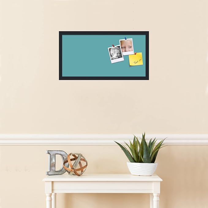 PinPix 24x12 Inch Cork Bulletin Board. This Decorative Framed Pin Board Comes with Aqua Pastel Design and a Satin Black Frame. Ideal for Home Office Decor or Message Board (PinPix-1806)-DeskLoop Office