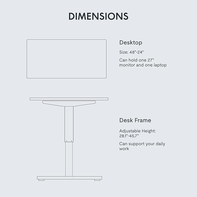 FLEXISPOT EN1 One-Piece Standing Desk 48 x 24 Inches Height Adjustable Electric Desk Sit Stand Desk Home Office Desks (White Frame + Marble Gray Top, 2 Packages)-DeskLoop Office
