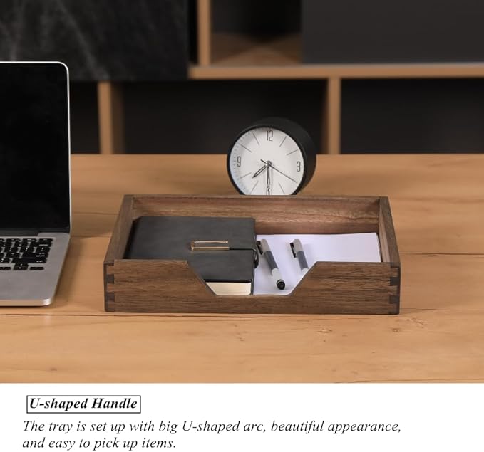 Wood Letter-Size Tray for Office Desktop Organizer - Wooden Front-Load Documents Tray for Mail, Paper, File, Magazine, Pen,Notebook Storage Paper Holder Trays Dark(DGTU-DK)-DeskLoop Office