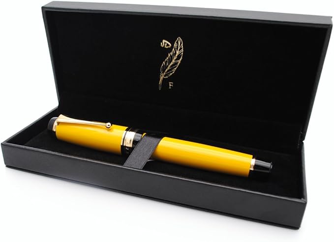 Metal Big Fountain Pen Set Medium Nib 0.7mm, Includes Ink Refill Converter, 5 Ink Cartridges & Gift Box (Medium Nib 0.7mm, Yellow)-DeskLoop Office
