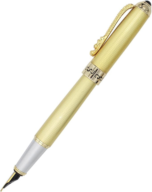 Gullor Fountain Pen with Ink Converter, Golden Dragon Clip, Executive Pen for Smooth Writing, Fine Nib, Gold-DeskLoop Office